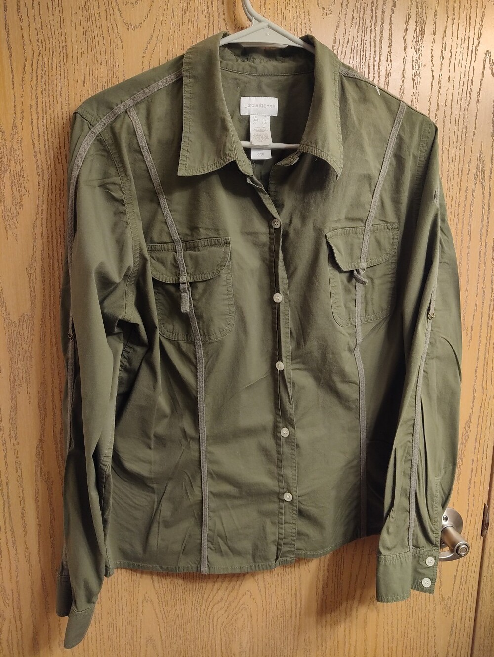 Liz Claiborne Olive Green Button-Front Shirt